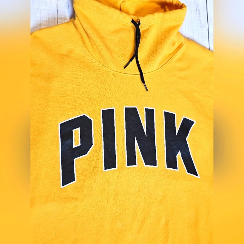 Victoria's Secret PINK Yellow & Black Pullover Cowl Neck Drawstrings w/pockets - Picture 5 of 7